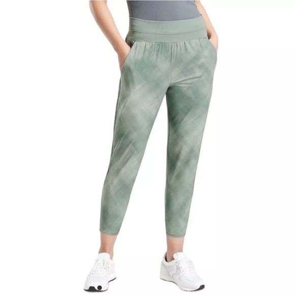 Athleta Pants - Athleta Women Nolita Tapered Leg Green Printed Jogger Crop Pants SZ 4 Tux Stripe
